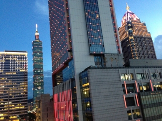 Taipei City's W Hotel with Taipei 101 in the background.